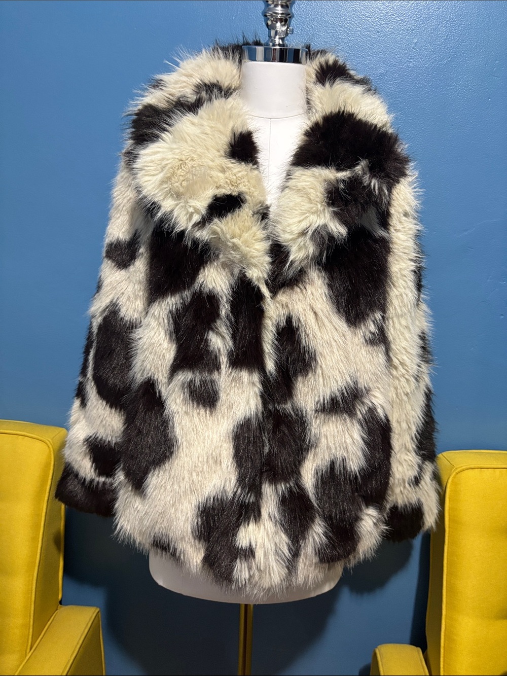 BYBEMIO Coat  Faux Fur Black and White Pattern Coat - Women’s